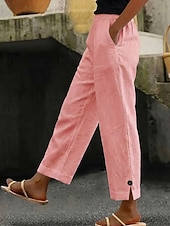 voordelige Botten-Women's Linen-feel Pants Cotton Casual Pants Summer Pants Vacation Fashion Streetwear Full Length High Waist Plain Pocket Elastic Waist Comfort Comfortable Inelastic Daily Vacation Street Pinky White