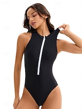 preiswerte One Pieces Rash Guards-Damen Anti UV Shirt Badeanzug Bademode Einfarbig Frontreißverschluss Spandex UV-Sonnenschutz UPF50+ Schnelltrocknend Ärmellos Bodysuit Badeanzug Surfen Strand Wassersport Sommer