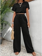 preiswerte Blusenanzüge für Damen-Damen Hosen-Sets Bolero Kurzarm Rundhals Einfach Kordelzug Mode Streetwear Lässig Täglich Outdoor Schwarz Weiß Hellgrün Sommer Normale Passform