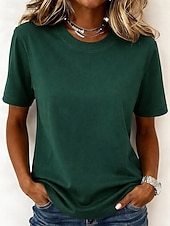 billige Plain t-skjorte-Kvinners 100% bomull T-skjorte topp ensfarget mote stilig grunnleggende kortermet rundhals regular topper daglig utgang helg blå svart hvit gul lysegrønn sommer vår