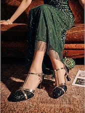 ieftine Anii 1920 &amp; Era Gatsby-pantofi de dans de damă cu sclipici argintii - tocuri latine de bal cu curele la gleznă pentru salsa, tango și performanță