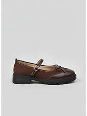 voordelige Platte damesschoenen-Vintage bruine Mary Jane ballerina's voor dames - comfortabele ballerina's met ronde neus en een schattig strikje. &amp;Stevige profielzool voor kantoorwerk en dagelijkse vrijetijdskleding. &amp;schoolmode