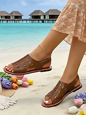 economico Donne-sandali da donna traforati con punta aperta color verde militare - design traspirante con aperture, scarpe casual leggere per l'estate, i viaggi, il tempo libero all'aperto e l'uso quotidiano