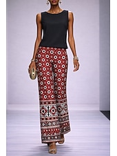 baratos Conjuntos de duas peças-Mulheres Conjuntos de calças Sem Manga Gola Redonda Floral Gráfico Estampado Cashemere Elegante Férias Diário Casual Diário Formal Azul Amarelo Vermelho Primavera Verão Normal Ajuste Largo