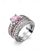 abordables Boda ACC-Juego de anillos para mujer, cobre con circonitas cúbicas, multicolor, elegantes anillos a juego para bodas, fiestas y eventos formales, joyería nupcial o de noche perfecta.