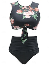 billiga Bikiniset-Dam Badkläder Bikini 2 st Kalsonger Baddräkt Smal Öppen rygg Semester Vintage Ensfärgat Leopard Halterneck Ärmlös Baddräkter