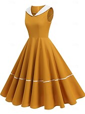 baratos Vestidos-Anos 50 Retro Vintage Até os Joelhos Vestidos Rockabilly Vestido Flare Sem Mangas Côr Sólida Fantasia Mulheres Carnaval Baile de Máscaras Baile de Formatura Festa de Noite Festa de Noivado Adulto