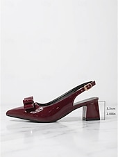 voordelige Slingback Pumps-Elegante damespumps van marineblauw lakleer - chique pumps met spitse neus en strik. &amp;Stevige blokhak voor kantoorwerk, business casual &amp;dagelijkse professionele kleding