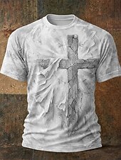  Men's Bible 3D Cross Christian T Shirt Short Sleeve T shirt 3D Print Crew Neck Shirt Religious Patriotic Casual Daily Party Light Blue Pink Khaki Summer Spring Clothing Apparel
