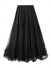 cheap Party Skirts-Women's Vacation Skirt Elegant Fashion Cute Casual Maxi Mid Rise Skirts Plain Elastic Waist Layered Mesh Micro-elastic Daily Vacation Apricot Black Pink Wine Summer