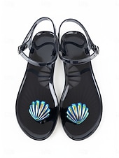cheap Flat Sandals-Women's Vibrant Purple Jelly Sandals - Waterproof Summer Flip Flops with Iridescent Shell Decor for Beach Vacations, Poolside Parties &amp; Tropical Resort Wear