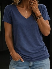 economico T-shirt semplice-Per donna Maglietta Semplice Moda Elegante Classico Manica Corta Scollo a V Top Regolari Quotidiano Uscire Weekend Bianco Rosa Vino Blu marino Albicocca Estate Primavera