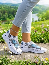 ieftine Adidași de Damă-Adidași sport fără mâneci pentru femei cu imprimeu de fluturi, pantofi sport respirabili, ușori și confortabili, pentru călătorii și plimbări în aer liber &amp;purtare de zi cu zi