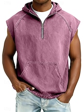 Недорогие Спортивные майки-Муж. Безрукавка Демин Рубашка Рубашка с кислотной стиркой Без рукавов Капюшон Молния Лето Весна Все сезоны Полотняное плетение Мода Оригинальный рисунок Классический Окрашенная одежда Капюшон