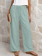 tanie Statki-Damskie Lniane spodnie Spodnie Spodnie codzienne Letnie spodnie Urlop Moda Podstawowy Pełna długość Średia talia Równina Ściągana na sznurek Elastyczny pas Prosta noga Lekki Oddychający Nieelastyczny