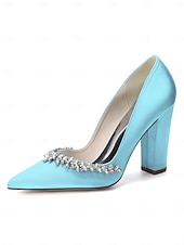 cheap Bride-Women's Nude Chunky Heeled Wedding Shoes with Crystal Detail - Elegant Bridal Heels for Garden Weddings