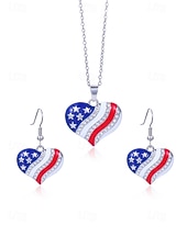 ieftine Accesorii-Set colier și cercei din aliaj pentru femei, modele cu inimioare și stele în mai multe stiluri, bijuterii patriotice, perfecte pentru aniversarea a 250 de ani de la SUA, Ziua Independenței și ținute casual de zi cu zi.