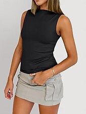 economico Top e canotte da donna-Per donna Canotta Maglietta senza maniche Maglietta Tinta unica Vintage Moda Elegante Senza Maniche Scollo a Barca Top Regolari Quotidiano Uscire Weekend Marrone Scuro Verde salvia Nero Verde