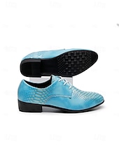 Χαμηλού Κόστους Derby παπούτσια-Ανδρικά μπλε παπούτσια με ανάγλυφο κροκόδειλο, δερμάτινο επάνω μέρος με κορδόνια, μοντέρνα πολυτελή στυλ, κατάλληλα για κομψούς άνδρες σε πάρτι, ειδικές περιστάσεις και γάμους.