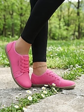 billige Sneakers til kvinner-damerosa sneakers med bred passform og snøring, lette, uformelle tursko i kunstskinn for reiser og trening &amp;hverdagskomfort