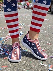  Женские слипоны USA 250-летия — удобные туфли с широким голенищем и звездным рисунком для парадов, Дня независимости и патриотических торжеств.