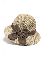 halpa Lomatarvikkeet-Naisten boheemi olkihattu rusetilla – useita värejä, kokoontaitettava helppoa kantamista varten, täydellinen arkeen ja rantalomalle