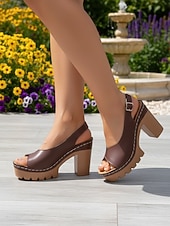 baratos Sandálias de salto-Sandálias femininas brancas peep toe com salto bloco – sandálias confortáveis de verão com tira no calcanhar, ideais para festas, jardim e uso diário.