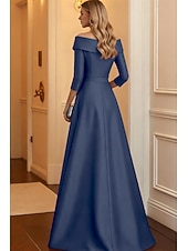 cheap Ball Gown Evening Dresses-A-Line Floor Length Evening Gown Elegant 3/4 Length Sleeve Shirt Collar Formal Satin with Appliques
