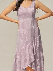  Dame Maxikjole Rysjekjole Elegant Daglig Feriereise Bryllupsgjest Blonde Multi Layer Normal Blomstret Ermeløs Crew-hals Syrin