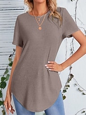 abordables T-shirt uni-Femmes T-shirt Couleur Unie Mode Classique Occasionnel Manche Courte Col ras du cou Hauts Longs Quotidien Sortir Week-end Noir Violet Claire Chameau Bleu clair Été Printemps