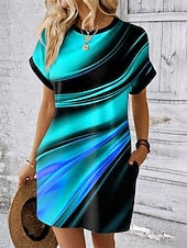 cheap Art&amp;Design Dress-Women's Mini Dress Shift Dress T Shirt Dress Tee Dress Summer Dress Casual Daily Holiday Date Regular Fit Ombre Graphic Abstract Short Sleeve Crew Neck Blue Red Green Gray Summer Spring