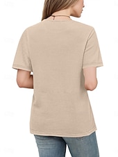 abordables Plain tee-Women's Eyelet Top T Shirt Tee Top Solid Color Fashion Classic Casual Short Sleeve Crew Neck Regular Tops Daily Going out Weekend Black Red Navy Blue Khaki Summer Spring