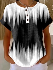 halpa Taide &amp; Suunnittelu t-paita-Naisten vohvelit-paita tulostus graafinen geometrinen vintage tyylikäs klassinen lyhythihainen crew-neck säännölliset yläosat päivittäiset valkoinen vaaleanpunainen punainen khaki kesä kevät