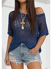 お買い得  プレーンTシャツ-女性用 オーバーサイズ Tシャツ 切り抜き スタイリッシュ ホット セクシー 半袖 バットウィングスリーブ クルーネック レギュラートップス お出かけ バケーションウェア ブラック ホワイト ピンク ネイビーブルー ブラウン 夏 春