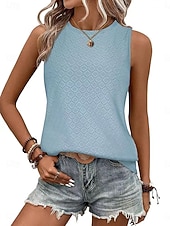 economico Top e canotte da donna-Per donna Maglietta Canotta Patchwork Traforato Tinta unica Moda Elegante Classico Senza Maniche Girocollo Top lunghi Quotidiano Uscire Weekend Bianco Rosa Vino Azzurro cielo Estate Primavera