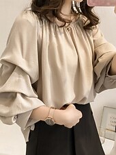 Χαμηλού Κόστους Μπλούζες &amp;amp; Πουκάμισα-Γυναικεία Πουκάμισο Μπλούζα Μπλούζες σιφόν Σουρωτά Σκέτο Ενεργό Στυλάτο Μακρυμάνικο Ώμοι Έξω Κανονικά μπλουζάκια Καθημερινά Αργίες Εξόδου Θαλασσί Ανθισμένο Ροζ Σομόν Καλοκαίρι Άνοιξη