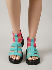 cheap Gladiator Sandals-Women's Boho Music Festival Platform Sandals - Colorful Multi-Strap Chunky Gladiator Shoes for Coachella, Summer Concerts &amp; Outdoor Rave Outfits