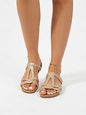 economico Women-Women's Chic Nude Snake Print Flat Sandals - Strappy Boho Slide Sandals with Interlocking Knot Design for Poolside Vacations, Summer Beach Travel &amp; Resort Wear