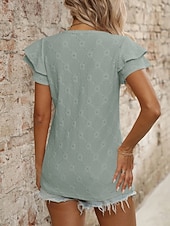baratos Blusas Elegantes-Mulheres Camisa Social Topo de ilhó Blusa Patchwork Tecido à moda Clássico Moderno Manga Curta Decote V Tops regulares Diário Feriado Para Noite Preto Azul Céu Roxo Claro Laranja Verde Verão Primavera