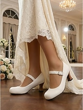 voordelige Mother of Bride/Groom-Women's White Mary Jane Wedding Shoes - Elegant Retro Mid-Heel Pumps with Scalloped Straps &amp; Comfortable Block Heel for Mother of the Bride, Indoor Church Ceremonies &amp; Formal Receptions
