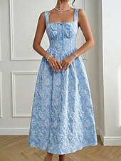 economico Vestito bianco-Per donna Abito maxi Abito a corsetto Abito a trapezio Abito Estivo Abito Sottoveste Casual Quotidiano Spiaggia Ferie Vestibilità regolare Floreale Grafico Senza Maniche Collo quadrato Blu Estate