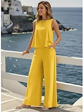 economico Imposta-Per donna Set di biancheria in cotone Set da due pezzi Blusa Pantaloni Senza Maniche Girocollo Tinta unica Elegante Moda Streetwear Casuale Quotidiano All'aperto Nero Giallo Blu marino scuro Estate