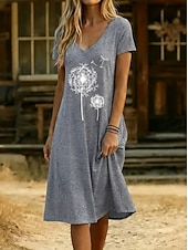 cheap Print Floral Dresses-Women's Knee Length Dress Casual Dress Floral Dress Summer Dress Elegant Fashion Modern Outdoor Vacation Going out Regular Fit Floral Short Sleeve V Neck Blue White Yellow Grey Summer Spring