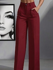 abordables pantalons habillés pour femmes-Femmes Pantalons Chinos Droit Mode Streetwear Basique Longueur complète Taille haute Uni Avec Poches Confortable Non Elastique Quotidien Travail Sortir Noir Blanche Rouge Bordeaux Marron Printemps