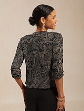 tanie Eleganckie bluzki-Damskie Koszula Boho Bluzka Eleganckie topy Błyszczący W Tureckie Wzory Elegancja Elegancki Rękaw 3/4 Półgolf Zwykłe topy Codzienny Praca Gość weselny Czarny Lato Wiosna Jesień