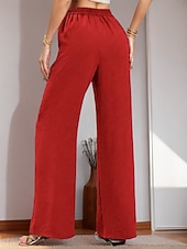 preiswerte weites Bein und hohe Taille-Damen Weites Bein Chinos Urlaub Streetwear Lässig Volle Länge Mittlere Taillenlinie Einfach Kordelzug Tasche Elastischer Bund Bequem Atmungsaktiv Mikroelastisch Täglich Outdoor Streetwear Rote Blau