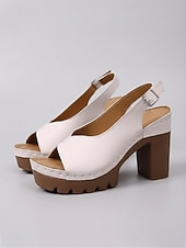 baratos Sandálias de salto-Sandálias femininas brancas peep toe com salto bloco – sandálias confortáveis de verão com tira no calcanhar, ideais para festas, jardim e uso diário.