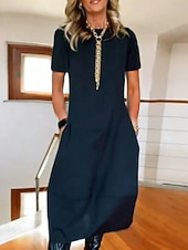 preiswerte Weiße Freizeitkleider-Damen Midikleid Weißes Kleid Elegant Mode Modern Outdoor Urlaub Ausgehen Normale Passform Einfach Kurzarm Rundhalsausschnitt Schwarz Weiß Burgunderrot Marineblau Sommer Frühling Herbst