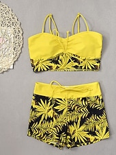 baratos Tankinis-Mulheres Roupa de Banho Tankini Cavado roupa de banho Patchwork Férias Roupa de Praia Gráfico Decote Redondo Sem Manga Fatos de banho