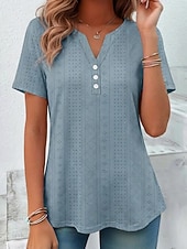 billiga Enkel t-shirt-Dam T-shirt Summer Tops Blus Stylish Klassisk Kortärmad V-hals Vanliga toppar Dagligen Utekväll Helgen Blå Svart Vit Rodnande Rosa Purpur Sommar Vår